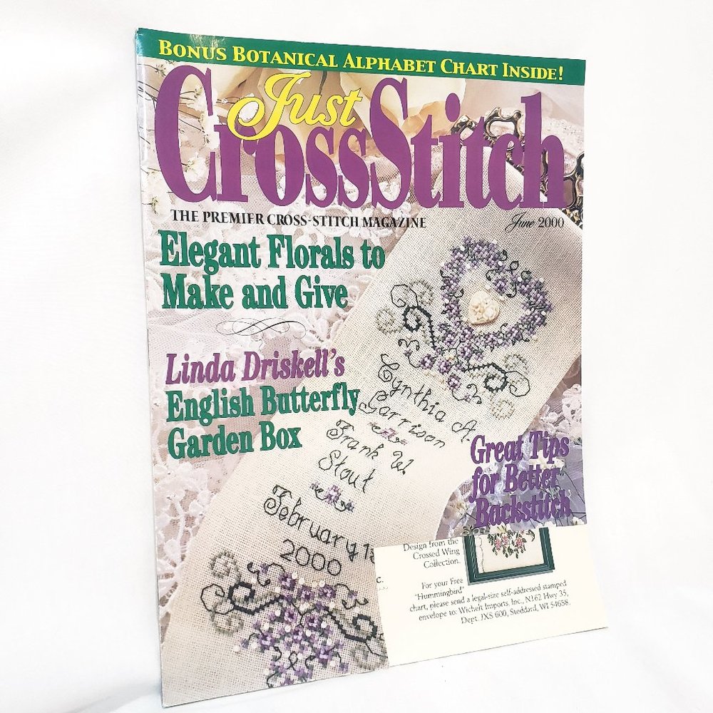Just Cross Stitch Magazine Patterns June 2000 Elegant Florals English Butterfly